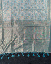 SC3020 - Linen Saree With Foil Weaving And Copper Stone